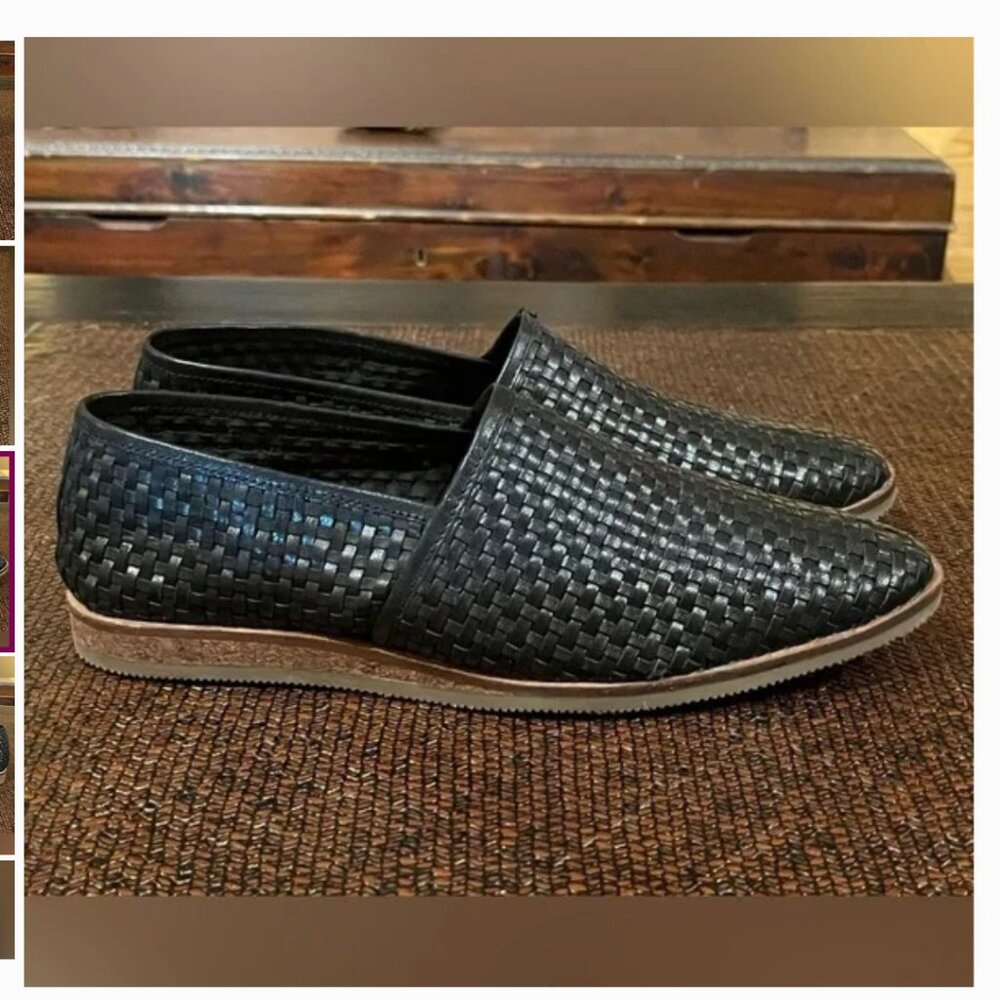Woven Leather Loafer Slip-On Shoe Cork Sole Black Size 10 US /UK 9 /EU 43